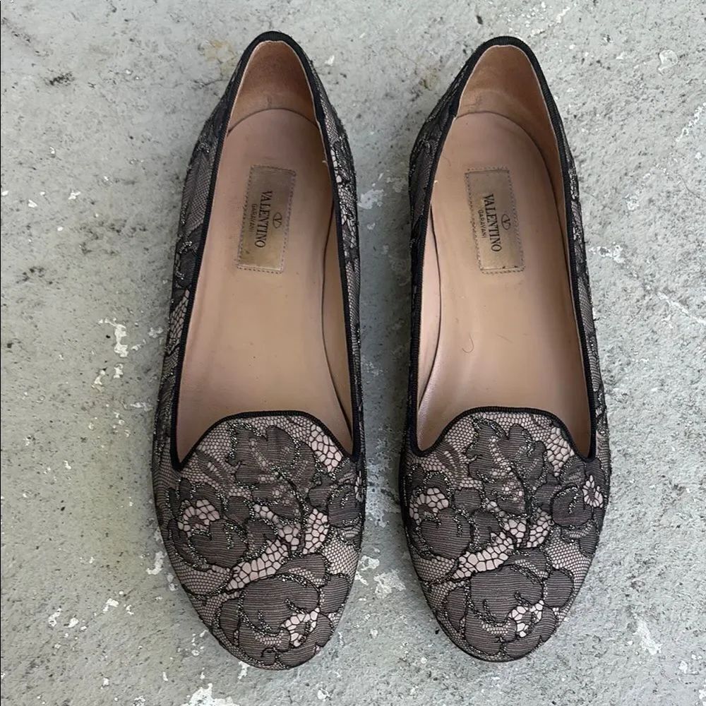 Valentino, glitter and lace flats